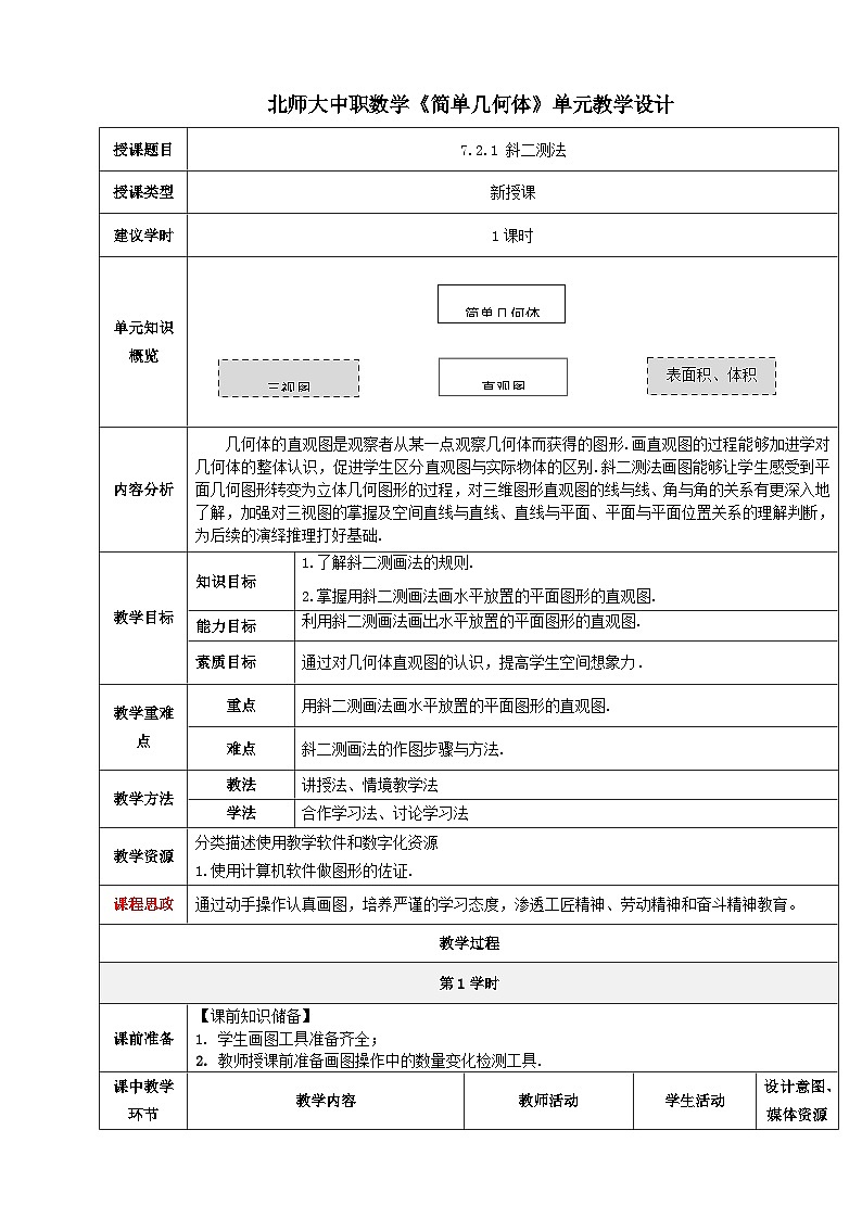 【北师大版中职数学】基础模块下册 7.2.1 斜二测法（课件+教案）01