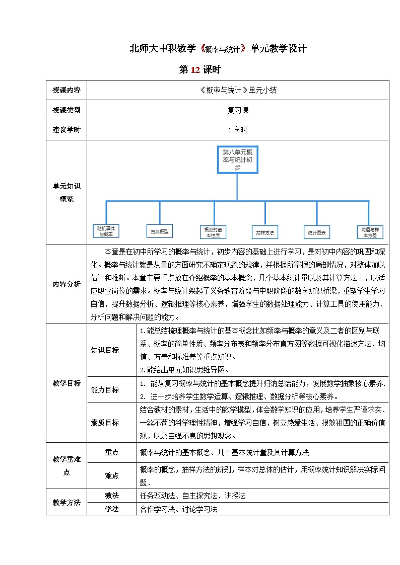 【北师大版中职数学】基础模块下册 第八章《概率与统计初步》单元小结（课件+教案）01