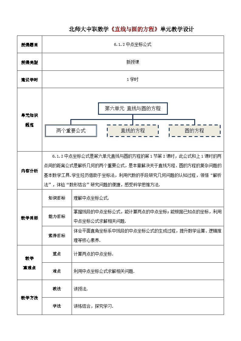 【北师大版中职数学】基础模块下册 6.1.2 中点坐标公式（课件+教案）01