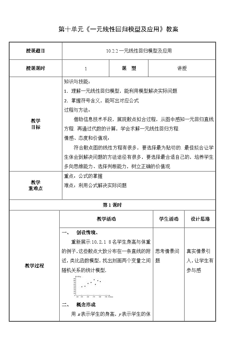 【北师大版中职数学】拓展模块一 下册 10.2.2《一元线性回归模型及应用》课件+教案01