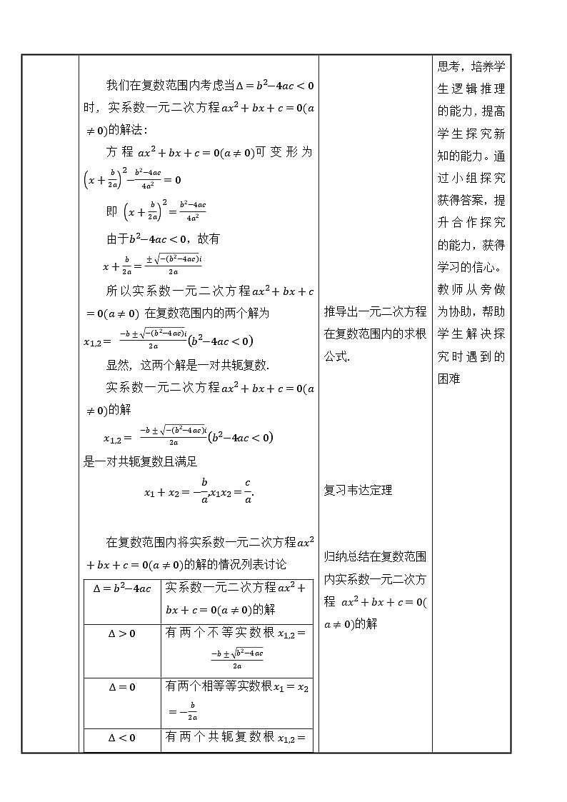 【北师大版中职数学】拓展模块一 下册 7.3《复数范围内实系数一元二次方程的解法》课件+教案02