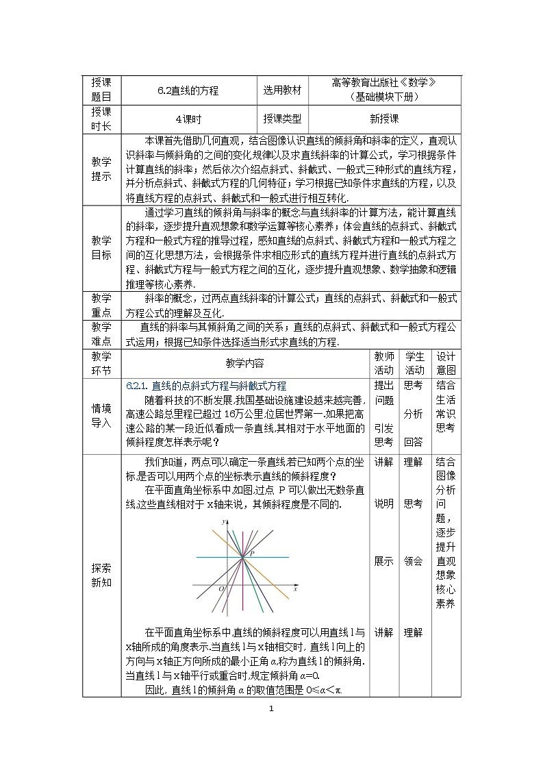 6.2直线的方程 中职数学高教版（2021~十四五）基础模块下册教案01