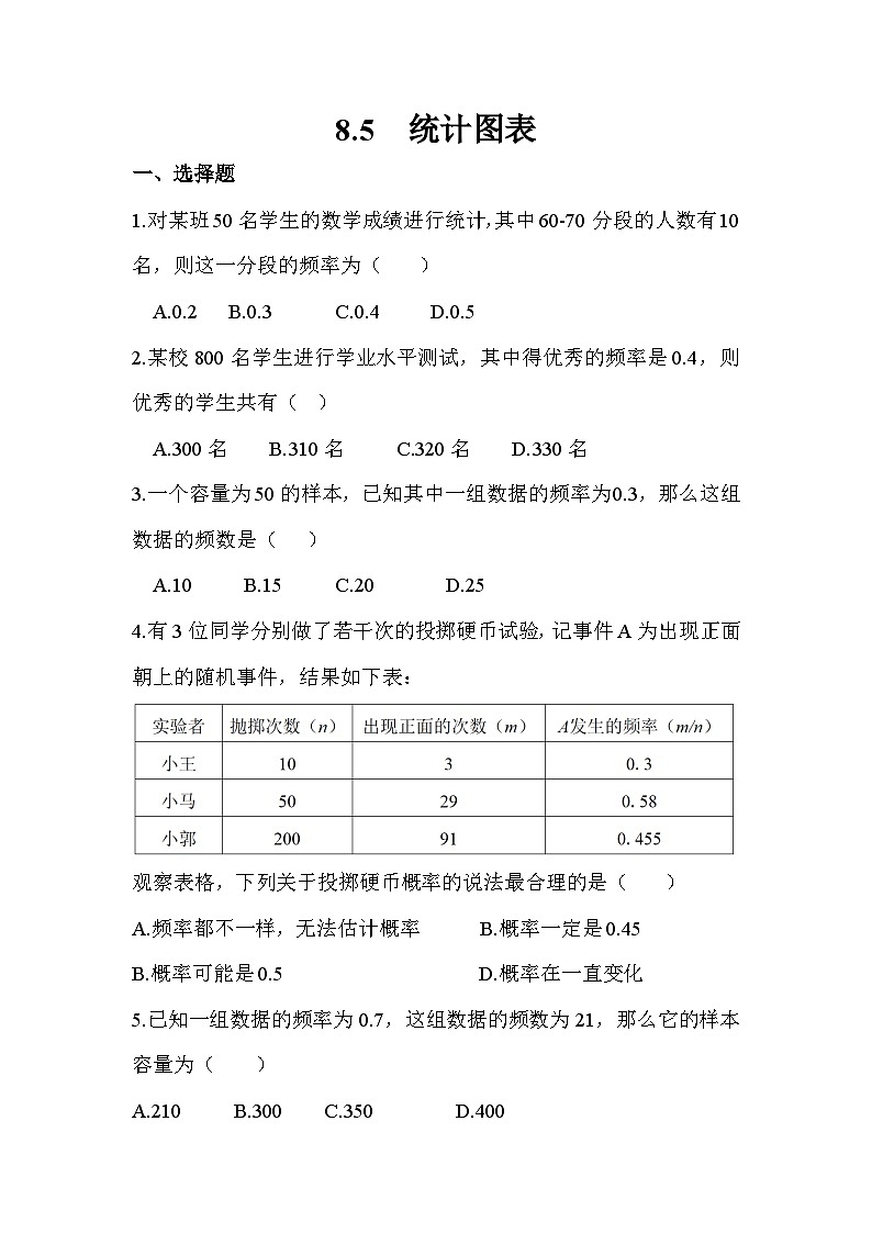 高教版2021 中职数学 基础模块下册 第八章8.5　统计图表（含答案）第1页