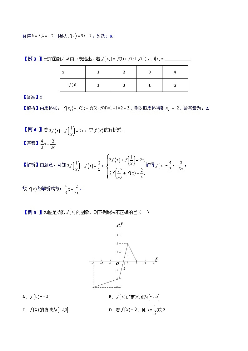 【寒假作业】中职数学 高教版2021   高一数学寒假提升训练 第三章 第二课时 函数的表示方法-练习.zip02