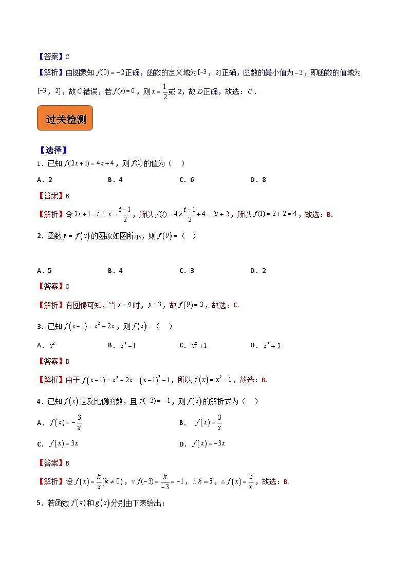 【寒假作业】中职数学 高教版2021   高一数学寒假提升训练 第三章 第二课时 函数的表示方法-练习.zip03