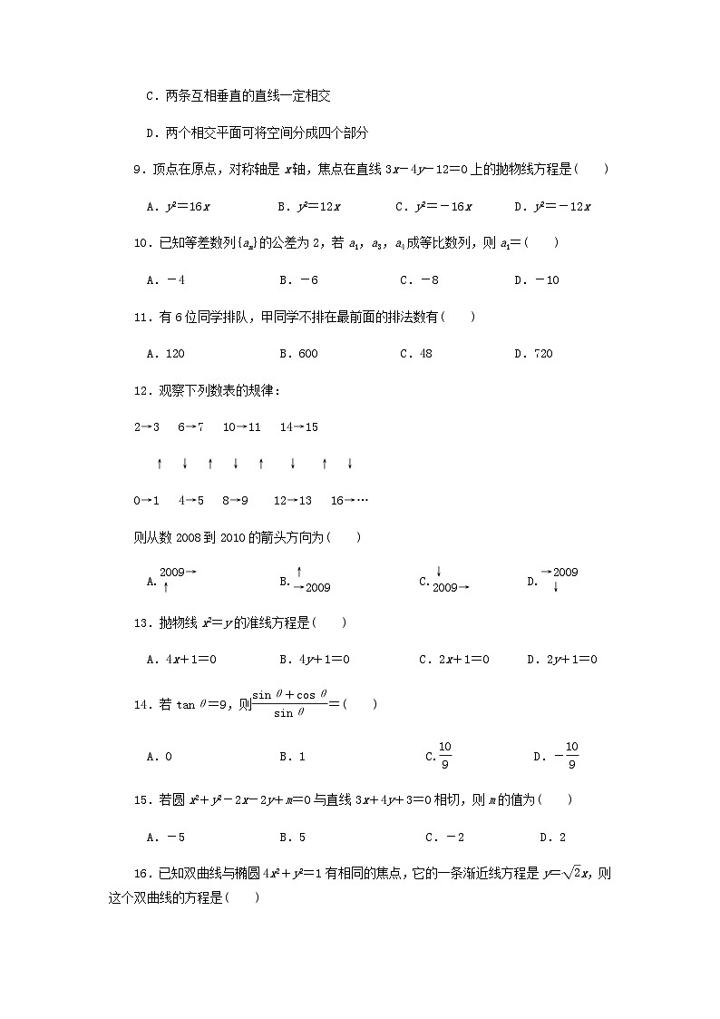 【备战2024中职高考】中职数学 二轮复习 专题模拟卷综合模拟测试卷(一)（学生版）02
