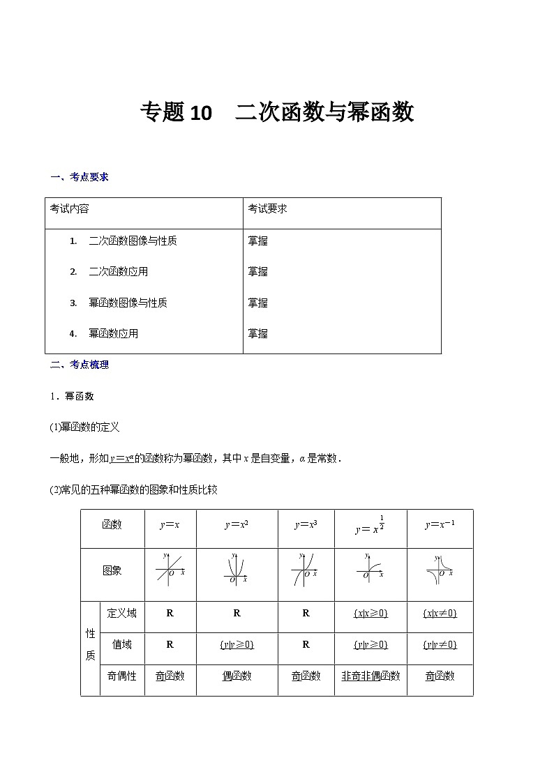 【备战2024年中职高考】中职数学 一轮复习专题训练（考点讲与练）专题10 二次函数与幂函数（讲）.zip01