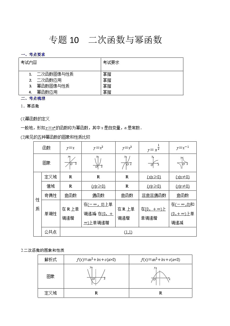 【备战2024年中职高考】中职数学 一轮复习专题训练（考点讲与练）专题10 二次函数与幂函数（讲）.zip01