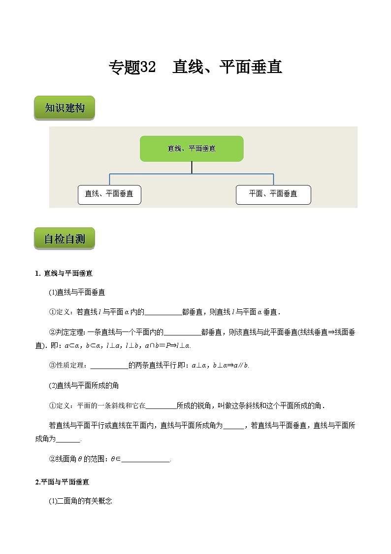 【备战2024年中职高考】中职数学 二轮复习 专题训练 专题32  直线、平面垂直-练习第1页