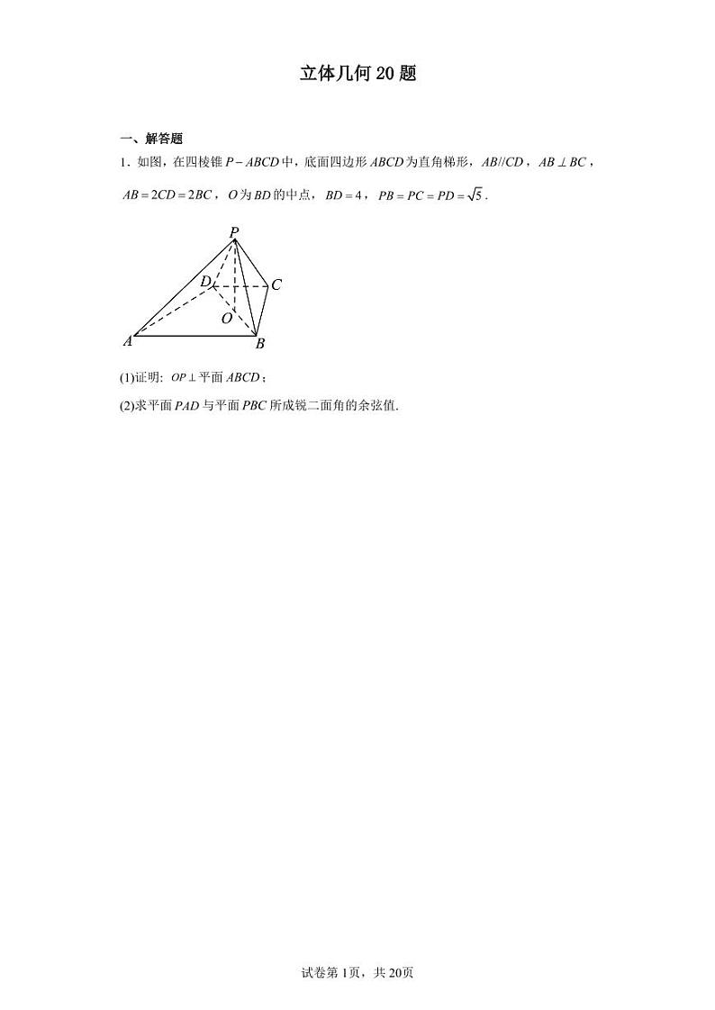 立体几何20题第1页