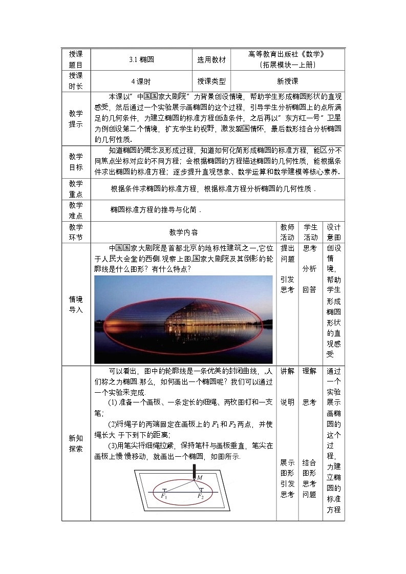 高教版2021 中职数学 拓展模块一上册 第三章3.1椭圆课件和教案（4课时）01
