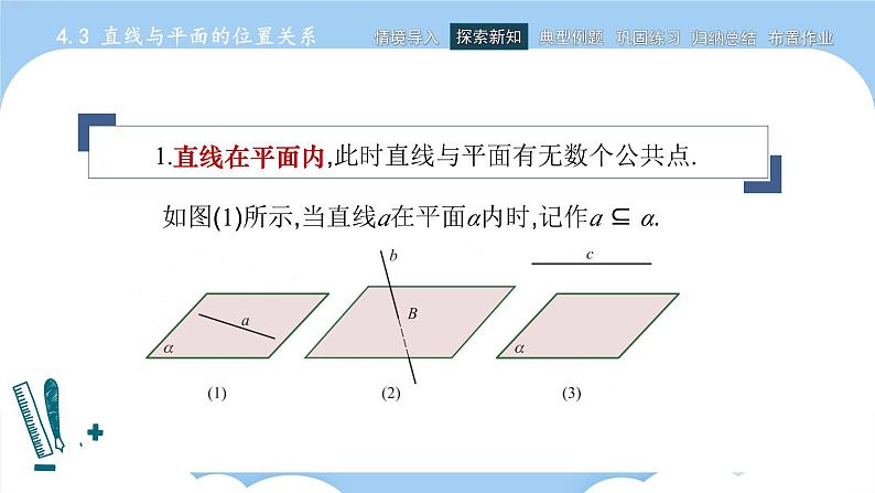 高教版2021 中职数学 拓展模块一上册 第四章4.3直线与平面的位置关系课件和教案（5课时）04