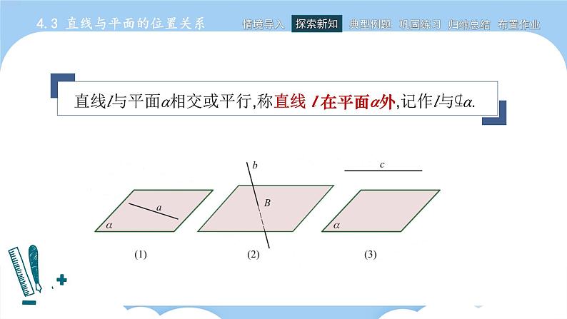 高教版2021 中职数学 拓展模块一上册 第四章4.3直线与平面的位置关系课件和教案（5课时）07