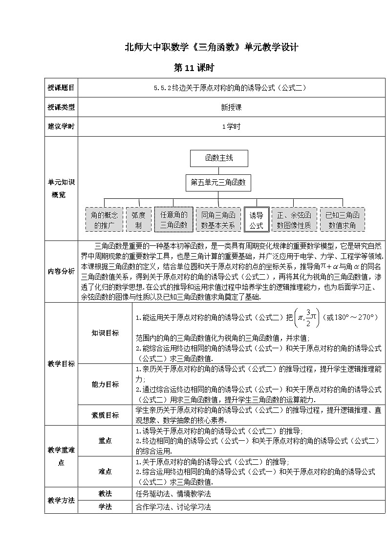 【中职数学】北师大版基础模块上册 5.5.2《诱导公式》（关于原点对称的角）（课件+教案）01