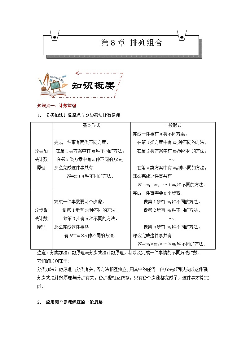 第8章 排列组合（知识考点）-【中职专用】高中数学单元复习讲与测（高教版2021·拓展模块一下册）（解析版)第1页