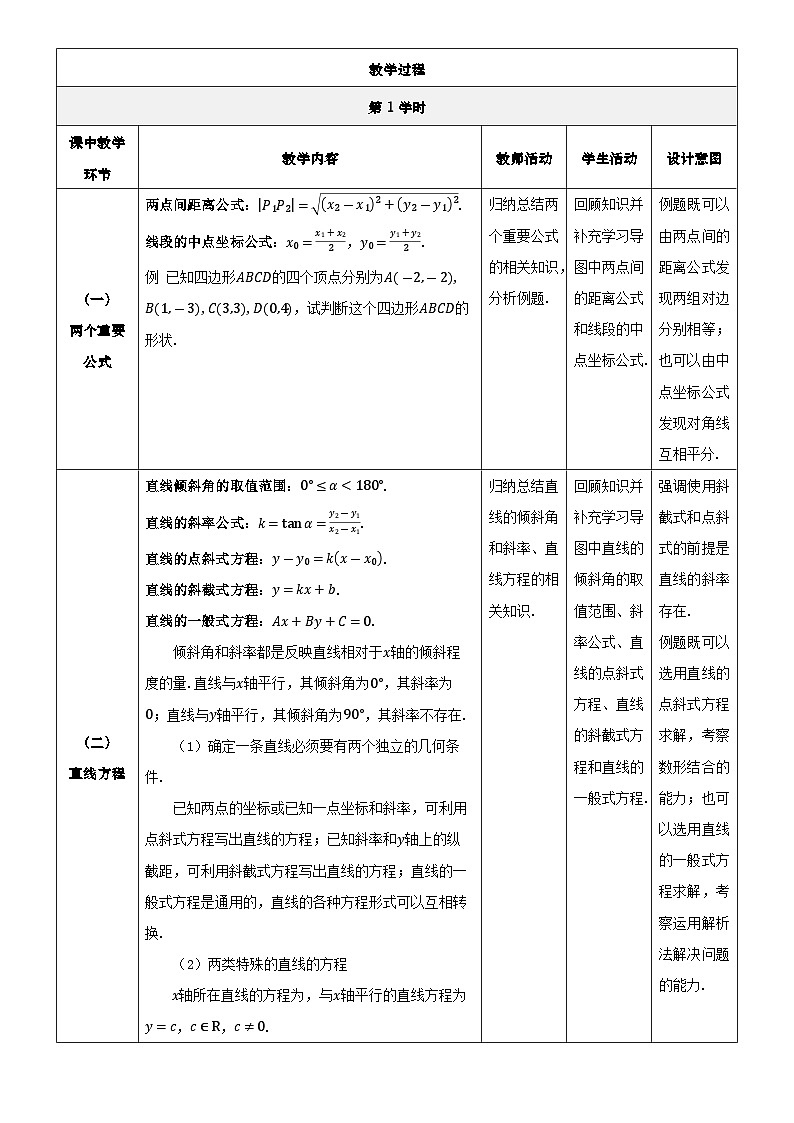 北师大版中职《数学》下册教学设计第六章《直线与圆》单元小结 教学设计02