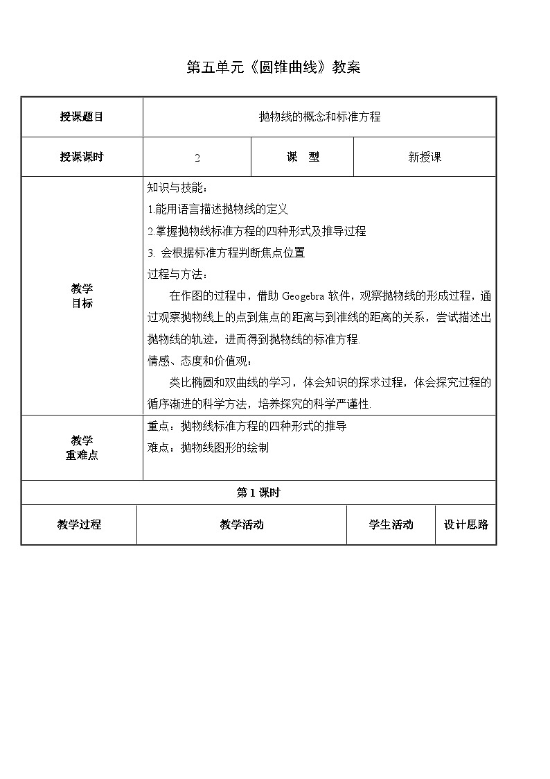 北师大版中职数学拓展模块一 上册 5.3.1 抛物线的概念和标准方程（课件+教案）01