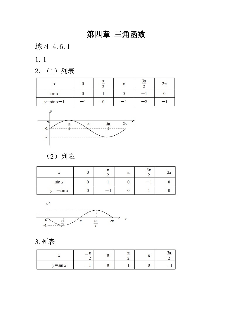 4.6 正弦函数的图像和性质 课内习题答案第1页