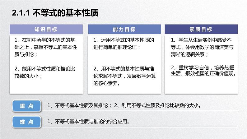 中职数学北师大版基础模块上册2.1.1 不等式的基本性质 课件+教案02