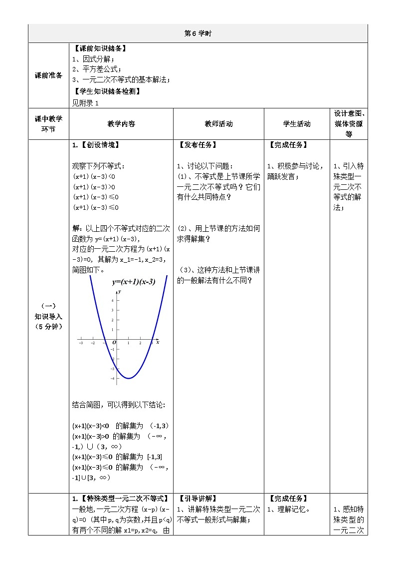 中职数学北师大版基础模块上册2.3.3 特殊类型一元二次不等式的解法 课件+教案02