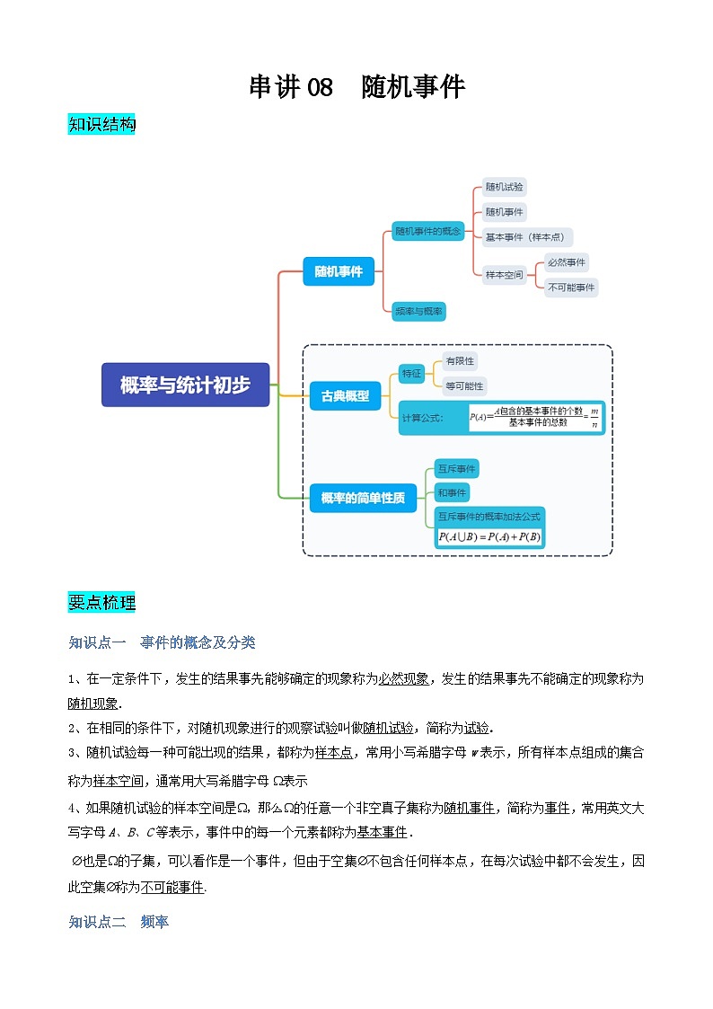 08 随机事件（学案）-【中职专用】高一数学下学期（高教版2021）01