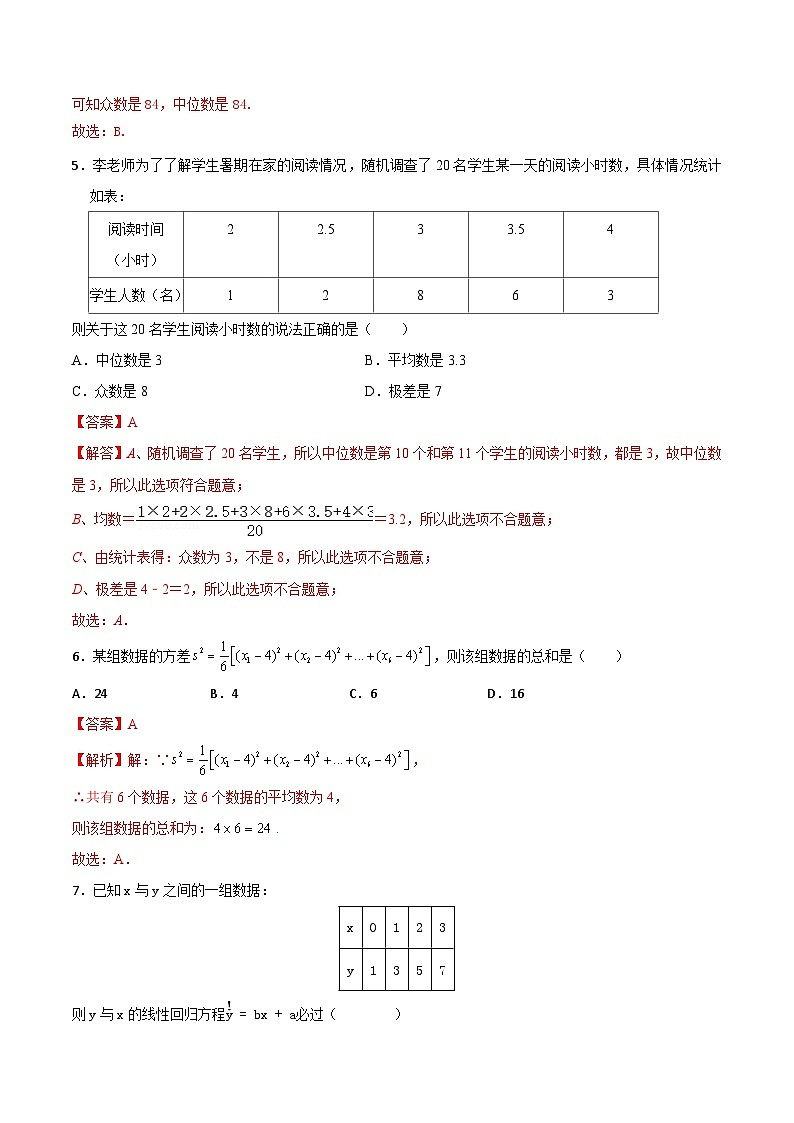 专题10 统计（专题测试）-【中职专用】高二数学下学期期末复习讲与练（高教版2021·拓展模块下册）02