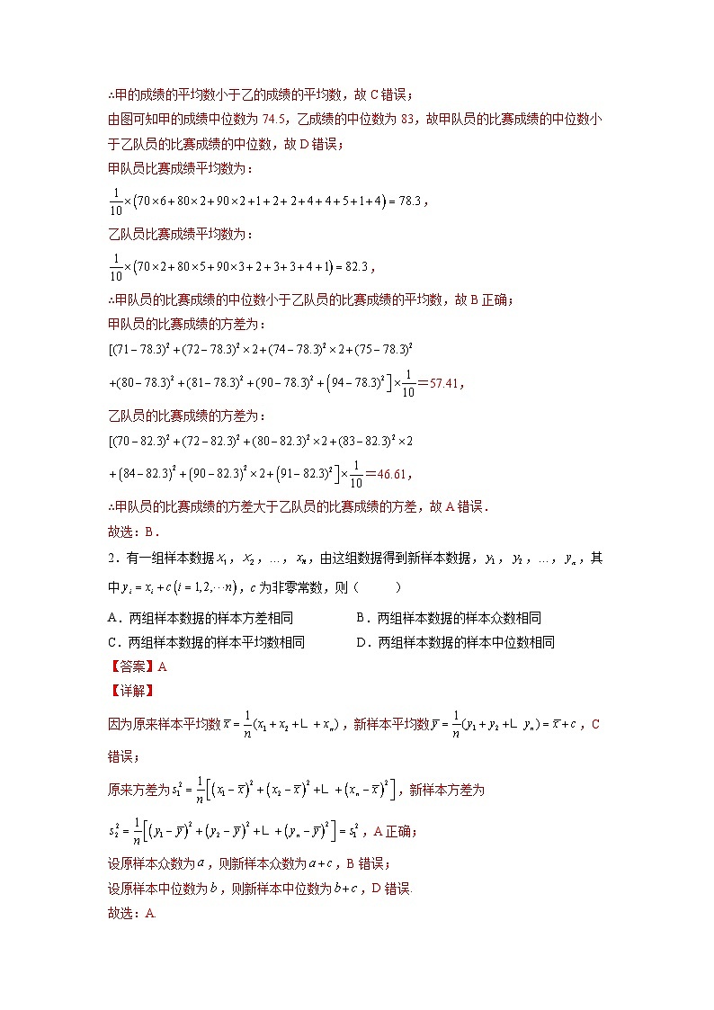专题10 统计（专题测试）-【中职专用】高二数学下学期期末复习大串讲（高教版2021·拓展模块一下册）02