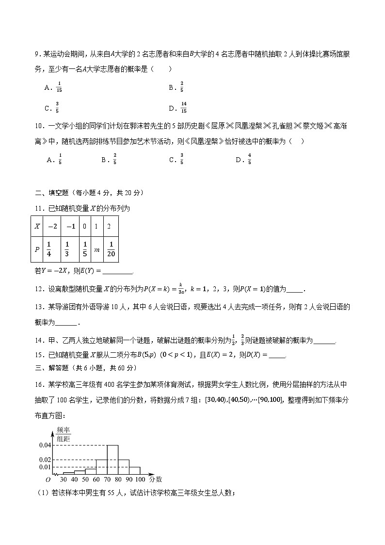 第九章 随机变量及其分布（单元测试）（原卷版）第2页