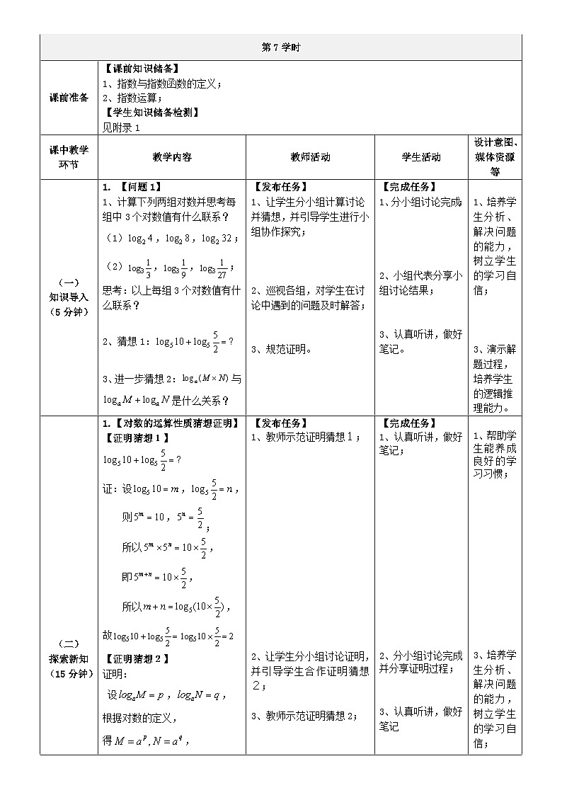 中职数学北师大版基础模块上册4.3.2 对数的运算性质 课件+教案02