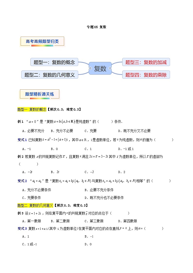 专题05 复数-【中职专用】中职高二数学题型精析通关练（高教版2023·拓展模块一上册）（原卷版）第1页