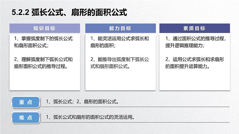 中职数学北师大版基础模块上册5.2.2 弧长公式、扇形的面积公式 课件+教案02