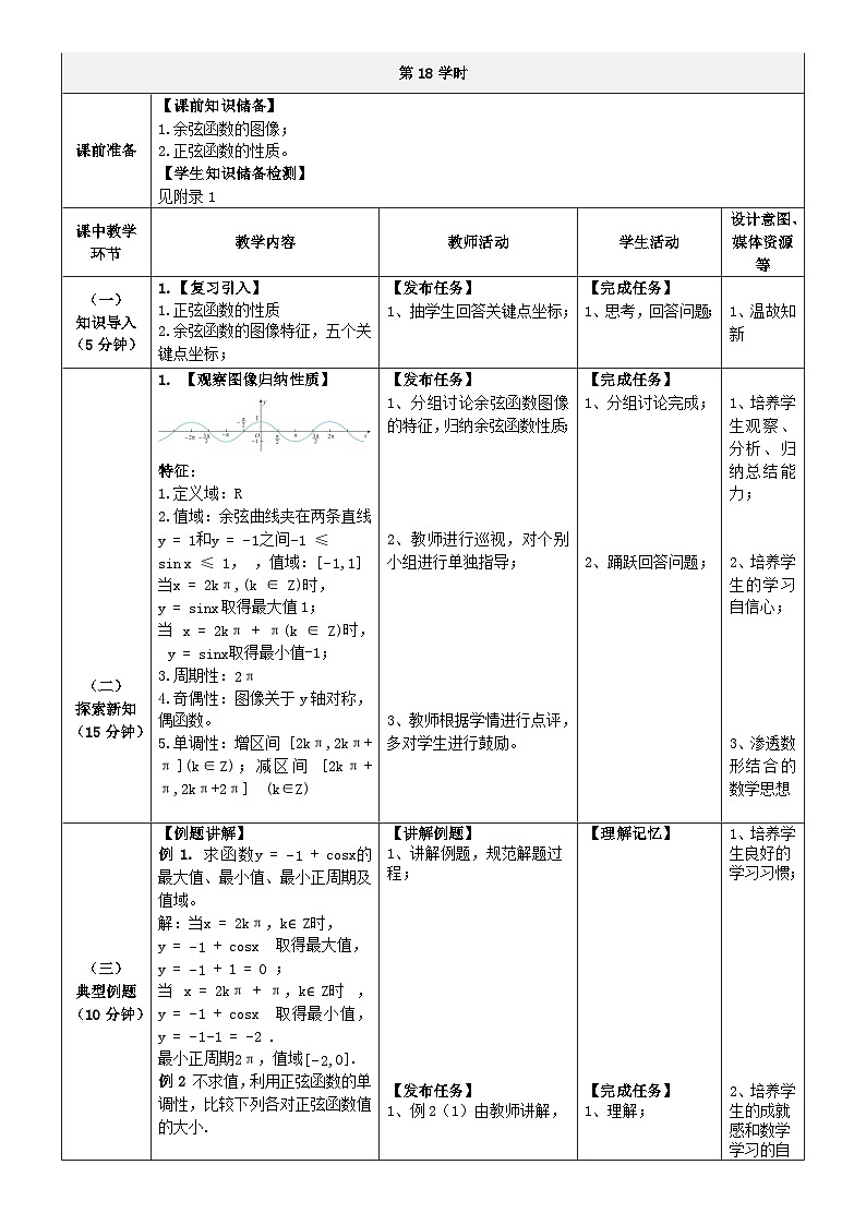 中职数学北师大版基础模块上册5.7.2 余弦函数的性质 课件+教案02