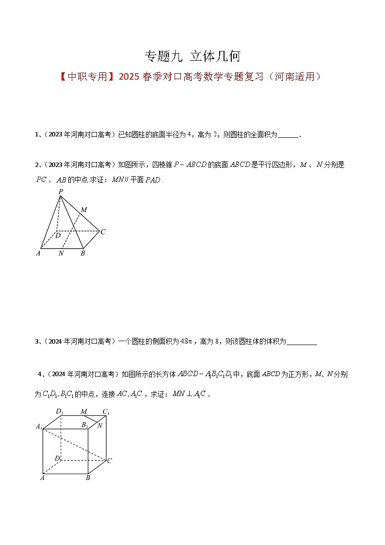 专题九 立体几何（原卷版）第1页