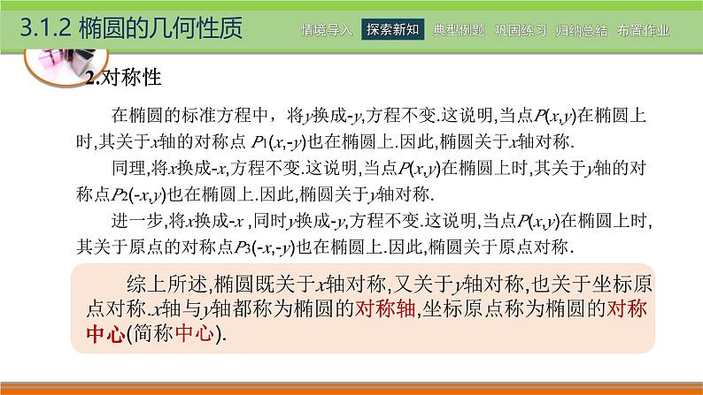 3.1.2椭圆的几何性质 中职数学高教版（2021~十四五）拓展模块一上册PPT课件第4页