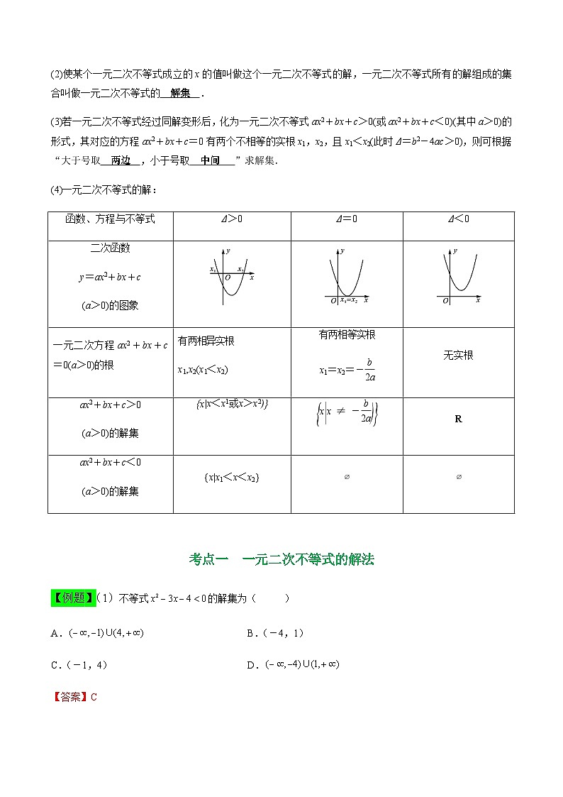 中职高考数学一轮复习讲练测2.2 一元二次不等式（讲）（解析版）第2页