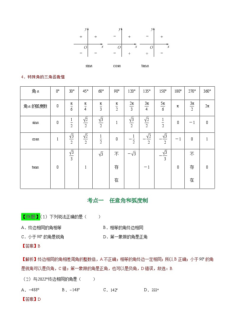 中职高考数学一轮复习讲练测5.1 弧度制及任意角的三角函数（讲）（解析版）第3页