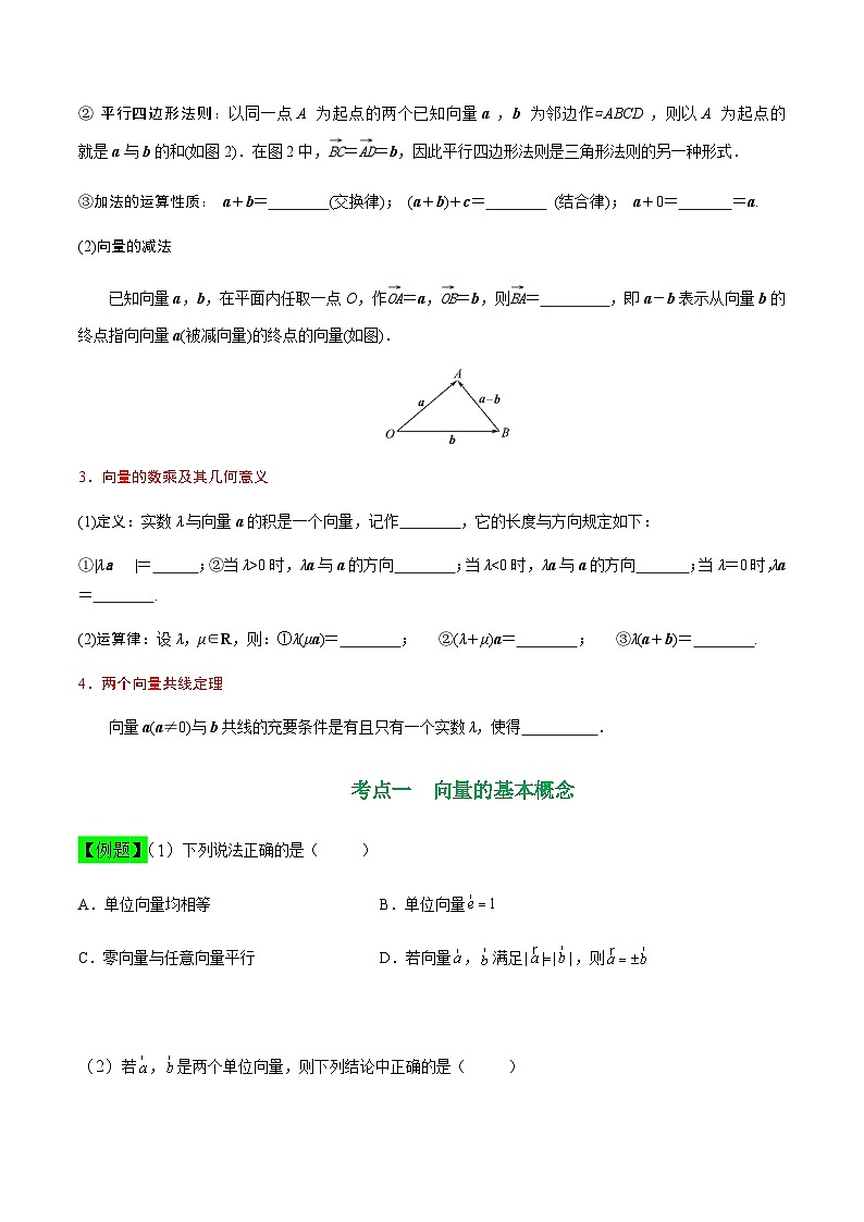 中职高考数学一轮复习讲练测7.1 平面向量的概念及线性运算（讲）（原卷版）第2页