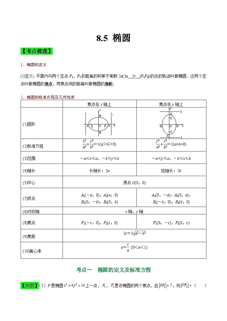 中职高考数学一轮复习讲练测8.5 椭圆（讲）（解析版）第1页