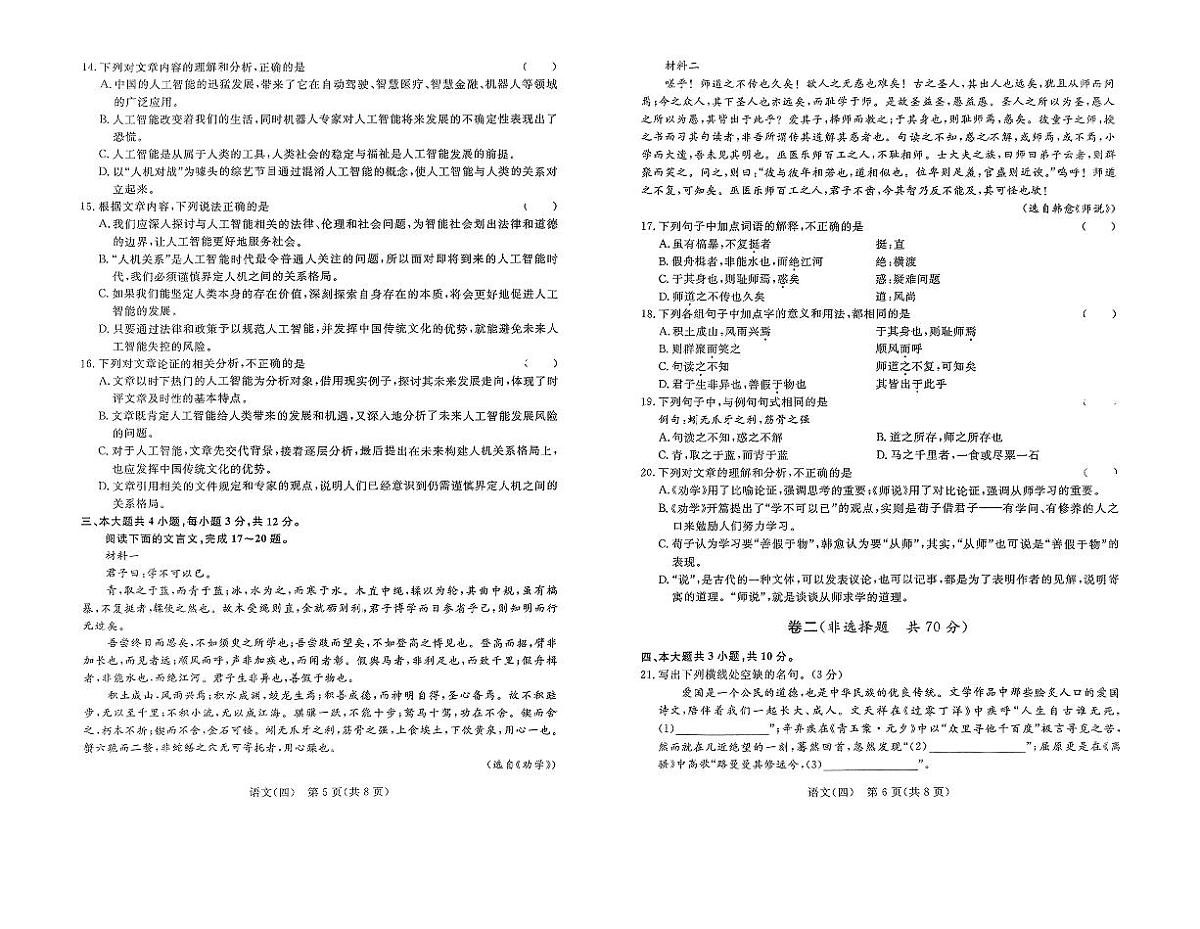 2025年山东省普通高校招生（春季）考试 语文冲刺卷第3页