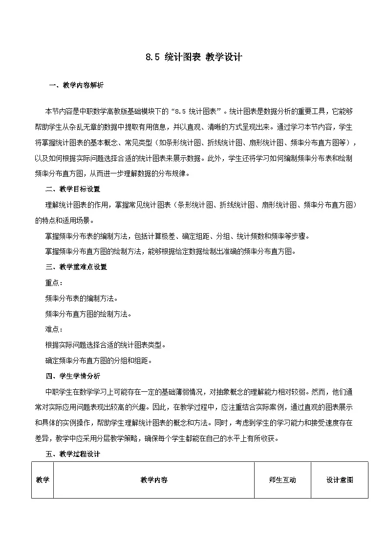 高教版2023修订版·高教版基础模块 8.5 统计图表 教学设计第1页