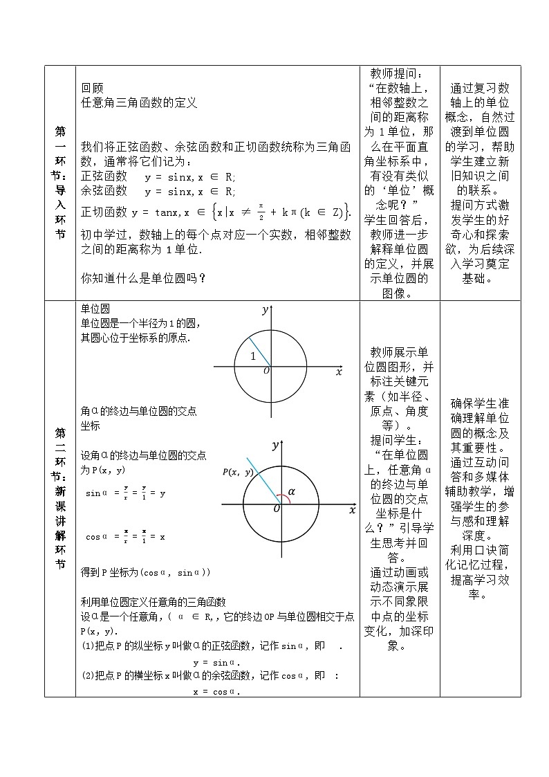 高教版基础模块 4.3.2 单位圆与三角函数 教学设计第2页
