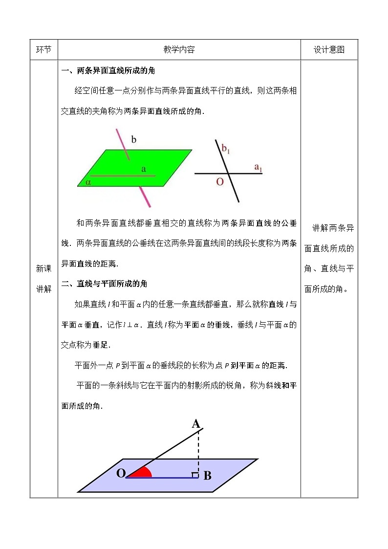 创新型五年制高等职业教育精品教材基础数学第三册立体几何空间角表格式教案第2页