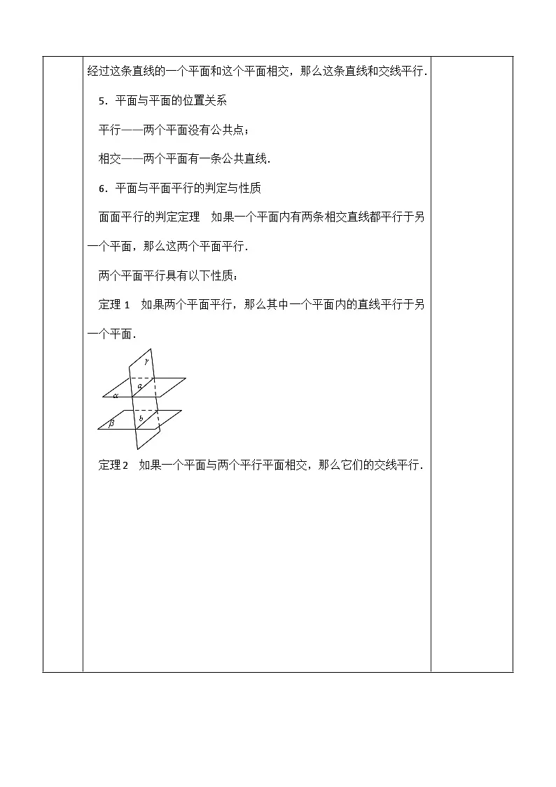 创新型五年制高等职业教育精品教材基础数学第三册立体几何平行表格式教案第3页