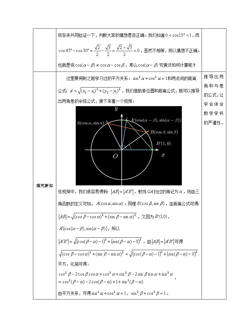 高教版中职数学拓展模块下册第六单元第一课第一课时两角和与差的余弦公式教案第3页