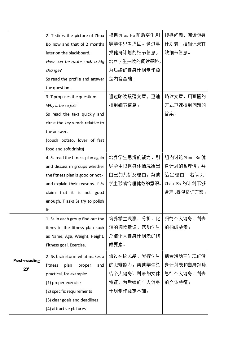 外研版（2021）中职英语基础模块1 Unit 3 Sports Are Good For You Reading and Writing 教案（2课时，表格式）02