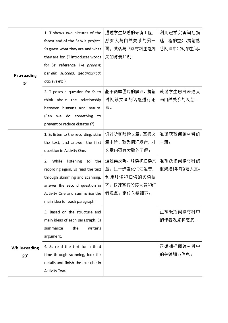 外研版（2021）中职英语基础模块1 Unit 7 When Disaster Strikes Reading&Writing 教案（2课时，表格式）02
