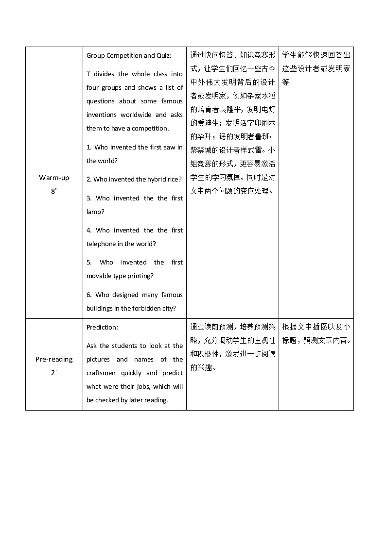 Unit 8 There Is No Easy Path to Success P5 Around the World 教案（表格式）02
