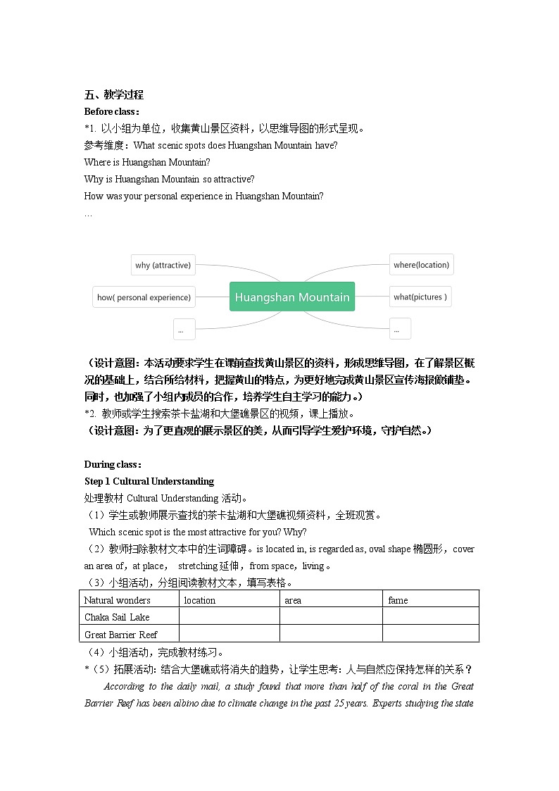 Unit 5 Natural Wonders in the World（4）Culture Understanding & Group Work 教学设计02