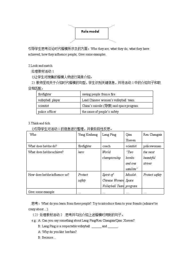 Unit 8 Role Models of the Times（1）Listening and Speaking 教学设计(2课时）第3页