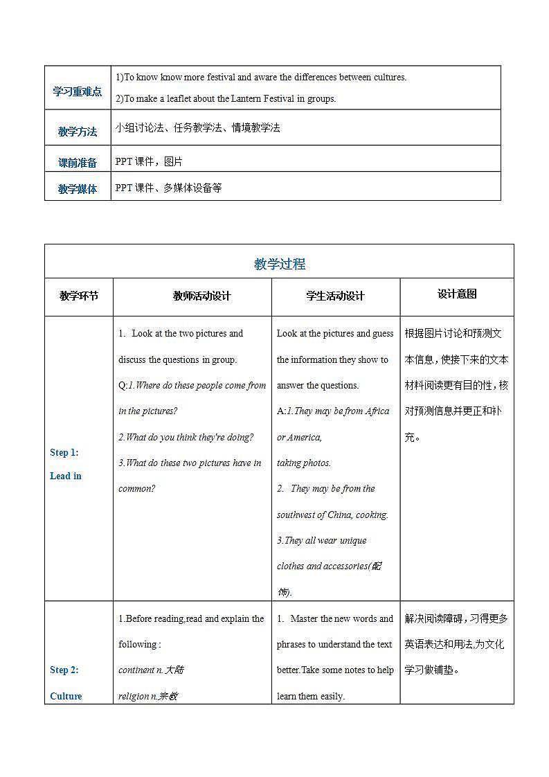 【中职专用】高中英语  高教版2021·基础模块3 Part6 Unit1 Festival Around the World教案第2页